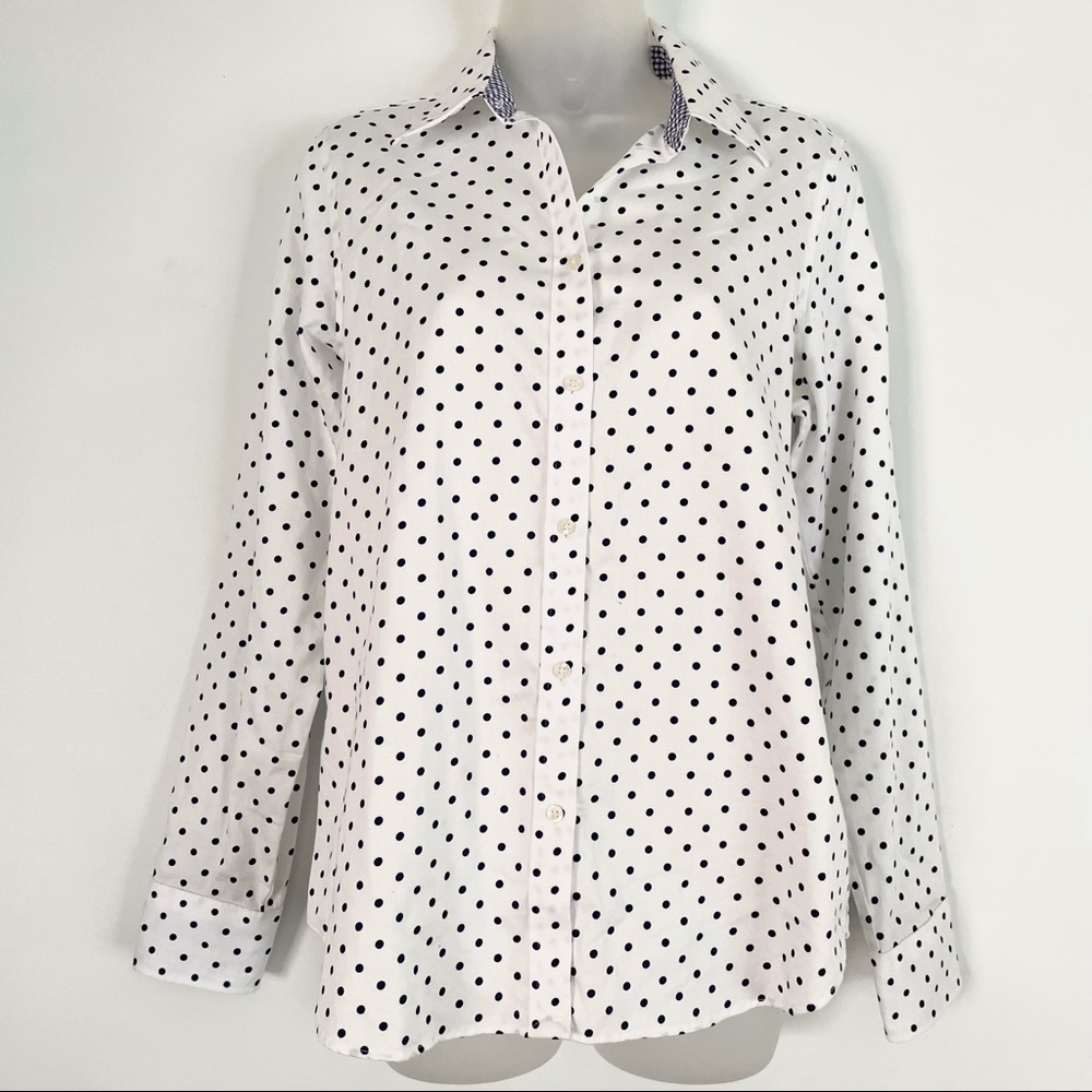 Chaps No Iron White Polka Dot Button Down Shirt